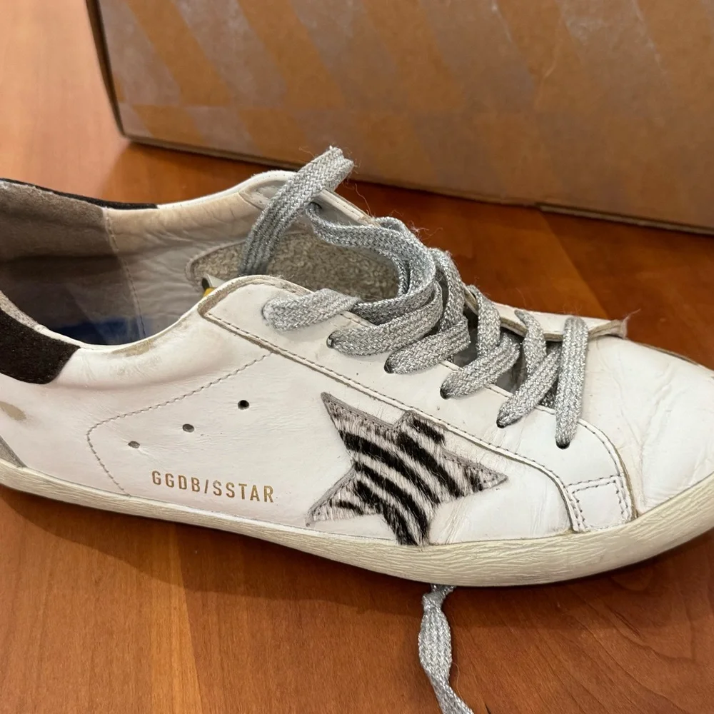 Golden Goose Women's Superstar White Leather /Suede Heels/ Zebra Stars/ Sz.38 - Picture 5 of 13
